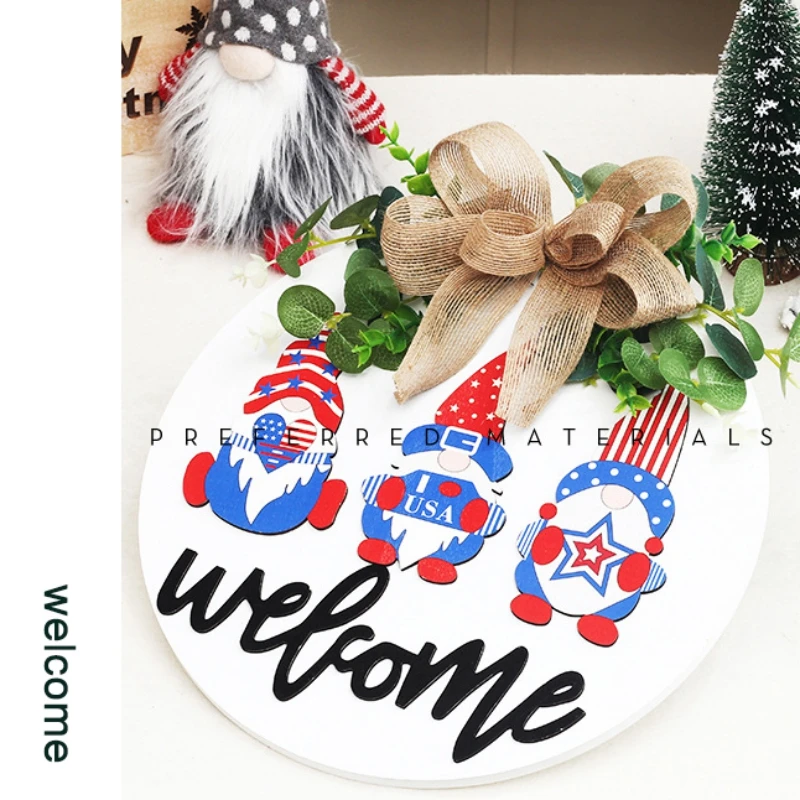 

American Independence Day Decoration 4th of July Wooden Plaque Hanging Wreath Decorative Signs Wall Door Decorations