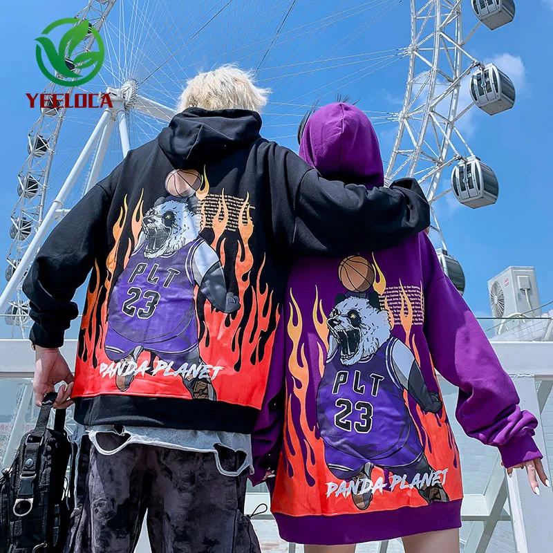 Осень-зима 2019 хип-хоп Толстовка для мужчин повседневная пара уличная панда принт