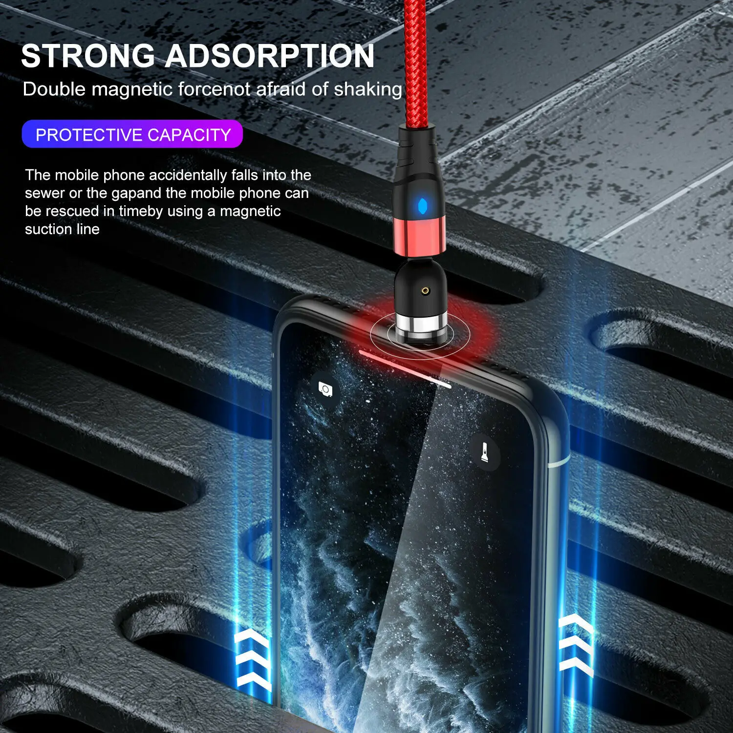 Магнитный кабель для быстрой зарядки с поворотом на 540 градусов Micro USB Type C