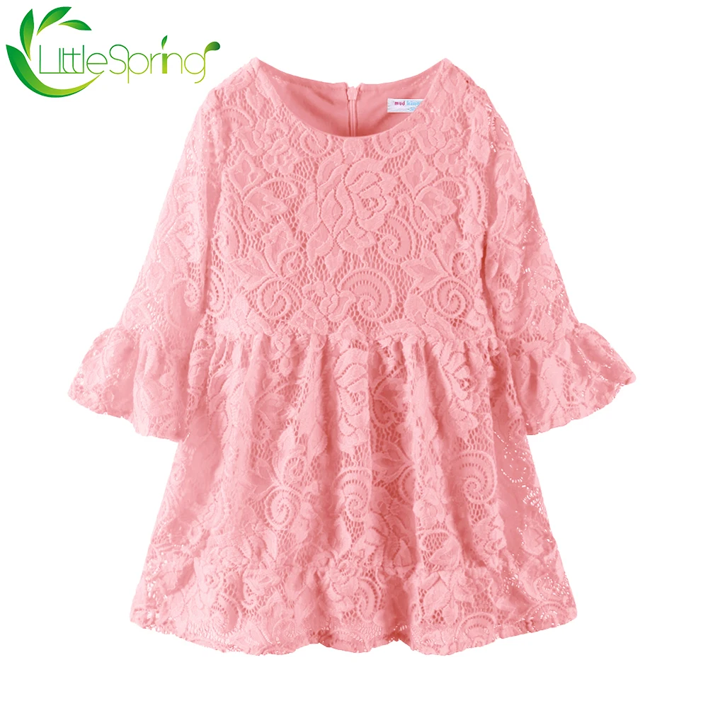LittleSpring/осеннее платье для маленьких девочек Кружевное принцессы трапециевидной