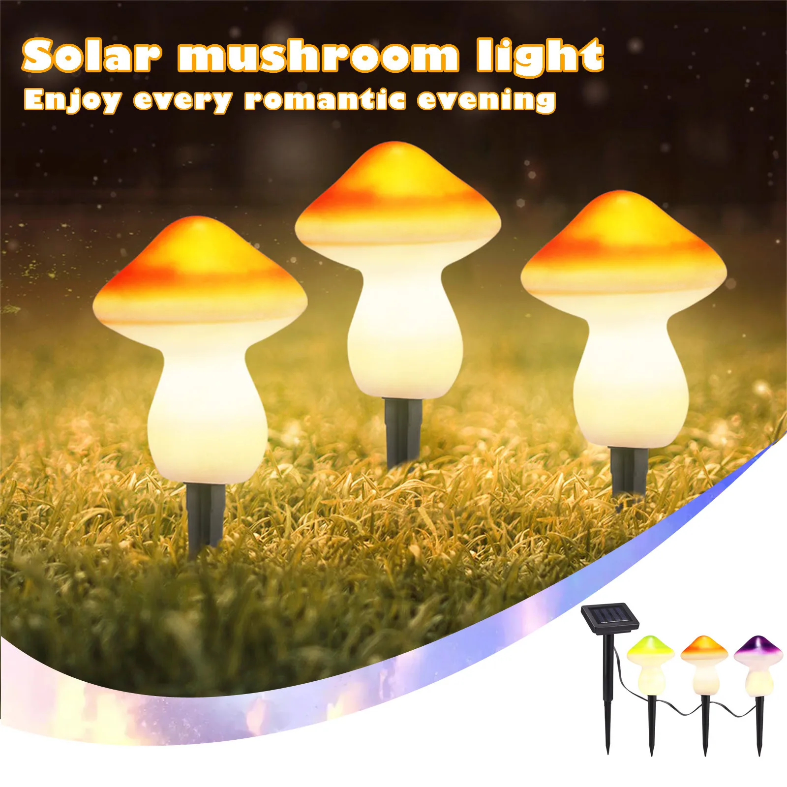 

Outdoor Solar Garden Light Cute Shiitake Shaped Decorative Light Set Of 3 Lamps Waterproof Led Solar Lamp Fairy String Lights