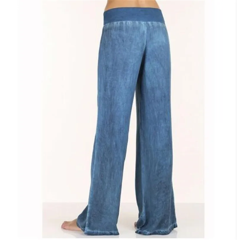 Женские джинсовые широкие брюки размера плюс эластичные с высокой талией