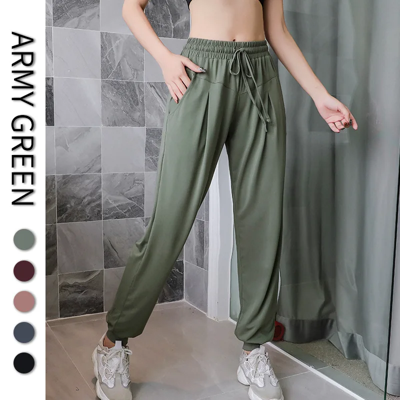

Soft Sports Pants Women Elastic Waist Loose Running Gym Pants Ladies Quick Dry Yoga Fitness Training Trousers Female