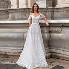 Новинка 2021, свадебные платья, ТРАПЕЦИЕВИДНОЕ свадебное платье с кружевной аппликацией, бальное платье с коротким рукавом и открытой спиной, свадебные платья