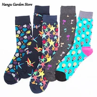 quality mens socks combed cotton colorful happy funny socks hot air balloon coconut tree papercranes casual long men sox