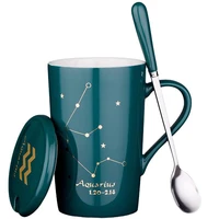 ceramic mugs 12 constellations creative mugs with spoon lid black and green porcelain zodiac milk coffee cup drinkware