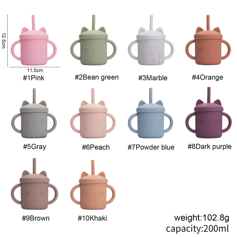 Baby Silicone Cups Baby Learning Drink milk Straw Cup Food Grade Children Non-slip with Handle Feeding bottle 2021 New
