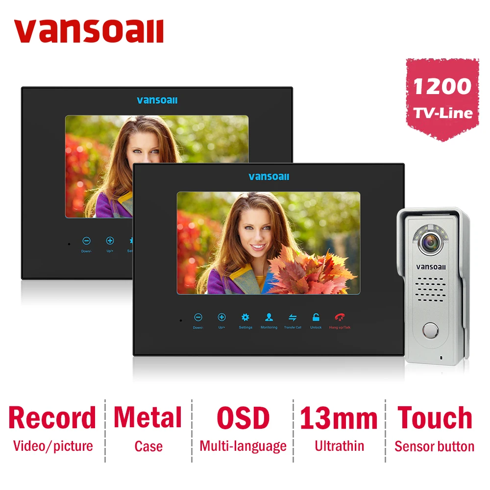 Видеодомофон VANSOALL 7-дюймовый ЖК-дисплей видеодомофон камера sd-карта Hands-free