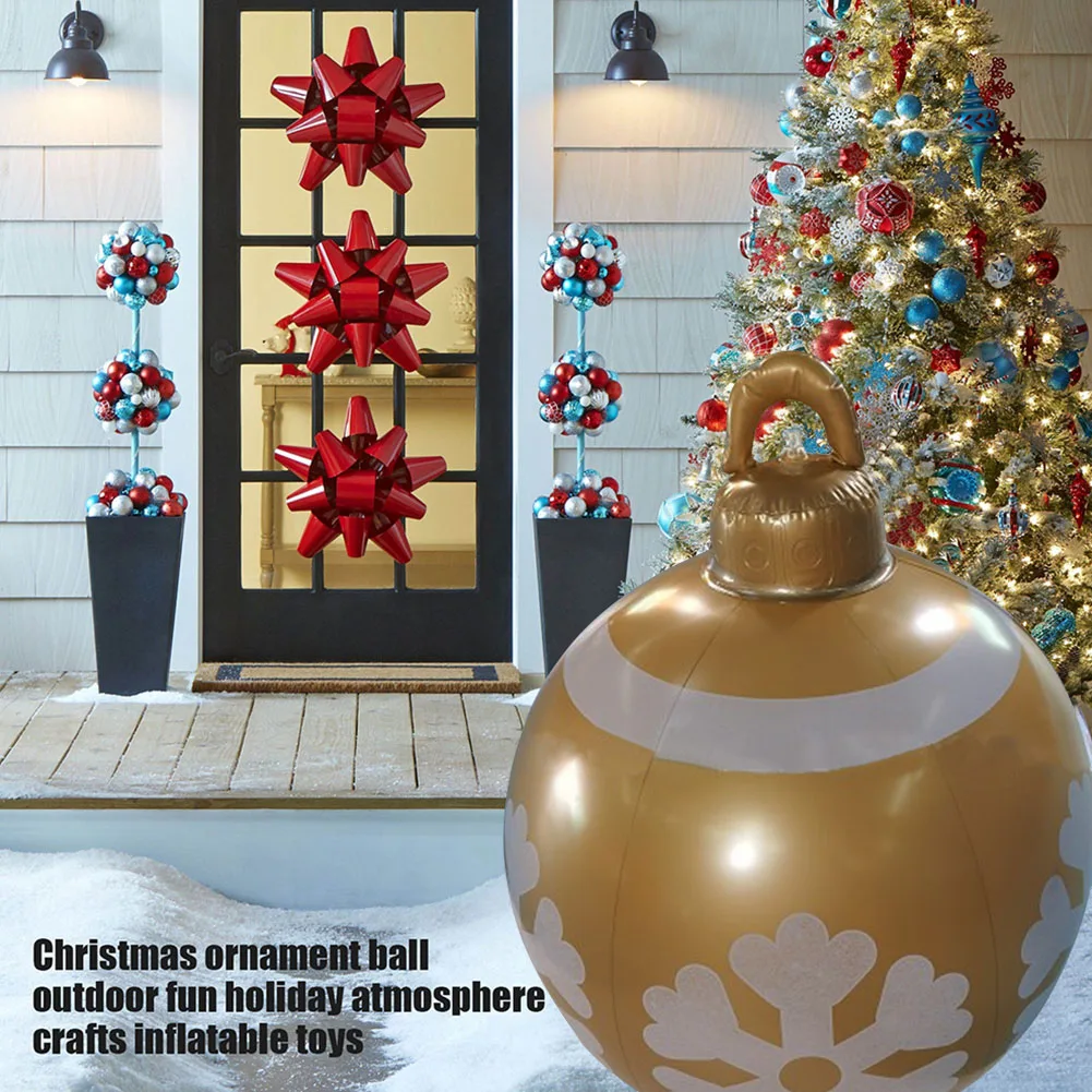 

PVC Inflatable Christmas Balls with Inflator Ornament Craft Outdoor Printed Christmas Tree Atmosphere Decorations for Xmas Gifts