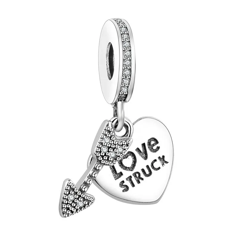 

Цена оптовой продажи 925 пробы серебра Сверкающее Сердце Любви Стрелка Мотаться Бусины Подвески Fit оригинальные ювелирные изделия с бриллиа...