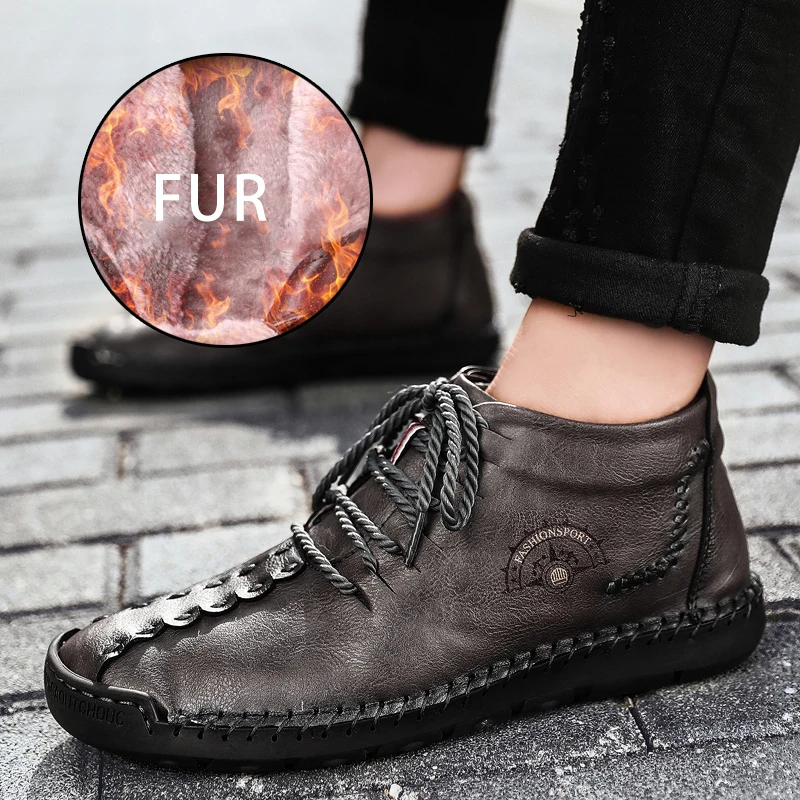 Высококачественные зимние ботинки мужские теплые на меху осенне-зимняя обувь с