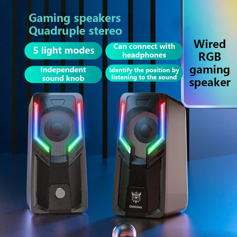 

New Product ONIKUMA 3.5mm AUX wired game speaker with RGB streamer light HiFi sound quality stereo computer phone speaker