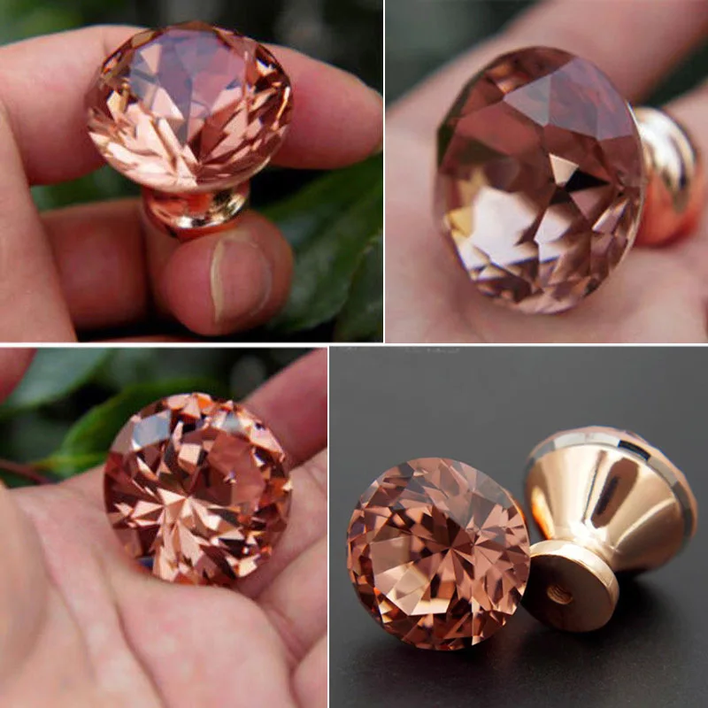 

12PCS 30mm Diamond Crystal Glass Door Drawer Cabinet Wardrobe Pull Handle Knob