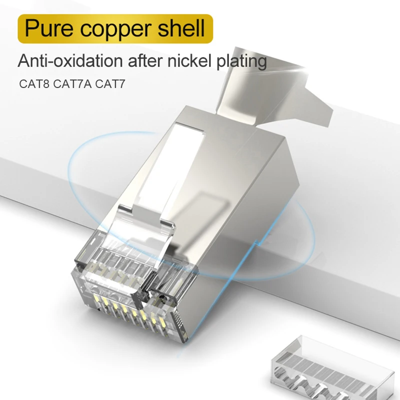 xintylink rj45 ethernet cable connector RJ 45 plug cat8 cat7 cat6a network 8P8C sftp jack lan Terminals gild 50u&quot shielded 1.5mm |