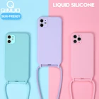 Мягкий силиконовый чехол для iPhone 13, 12, 11 Pro, XS Max, X, XR, SE2, 8, 7 Plus, 6, с ремешком через плечо
