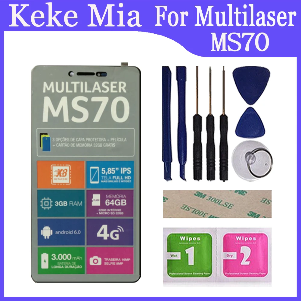 Black 5,85 дюймов для Multilaser MS70 ЖК-дисплей+ кодирующий преобразователь сенсорного экрана в сборе с заменой рамки Multilaser MS70 - Цвет: Black