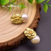 glseevo fresh water white pearls metal flower vintage drop earrings for women anniversary silver 925 ear pin fine jewelry ge0946