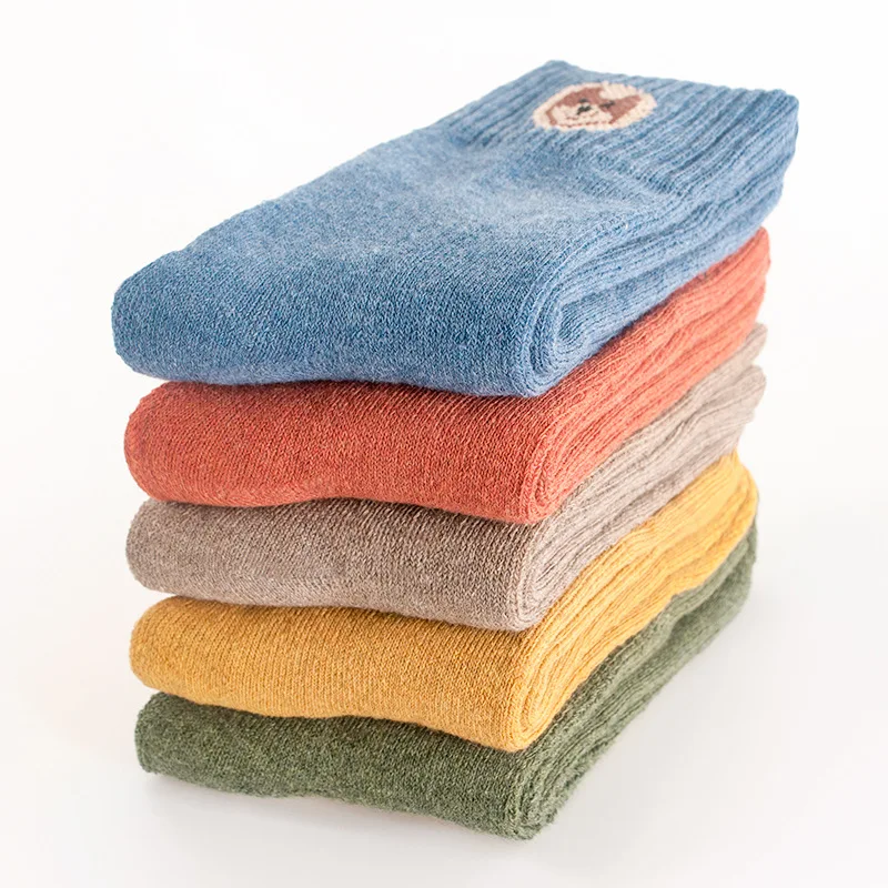

5Pairs New Winter Wamer Women Thicken Thermal Wool Cashmere Snow Socks Seamless Solid Color Daisy Mid Socks Warm Towel Socks