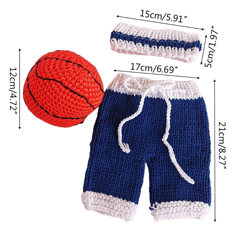

3Pcs Baby Basketball Crochet Knit Hat Pants Set Newborn Photography Props Infants Photo Shooting Cap Shorts Ball Kit
