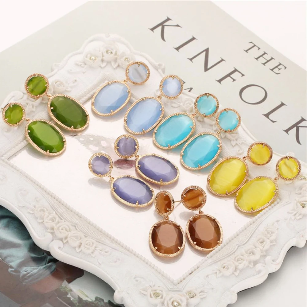 Женские серьги подвески в форме капель кошачий глаз ShinyGem граненые большие стразы