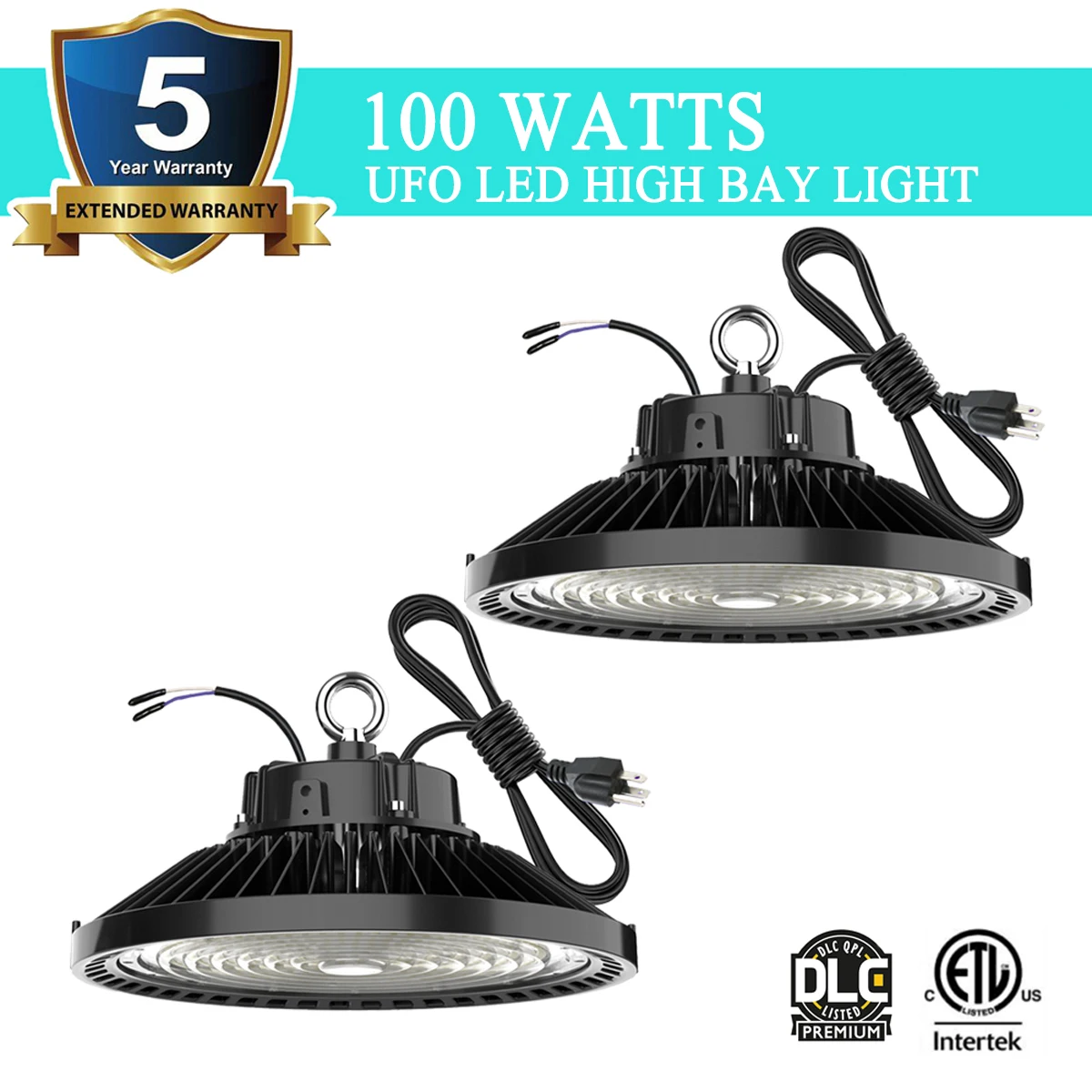 2Pack 100W UFO Led High Light 5000K, US STOCK, 1-10V Dimmable, Commercial Industrial Warehouse Workshop Light Fixture, 90-277V