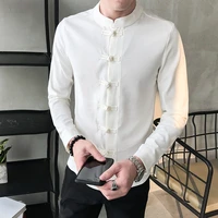 2021 spring new men shirt chinese style clothing slim fit long sleeves shirt camisa social office wear mandarin collar shirt