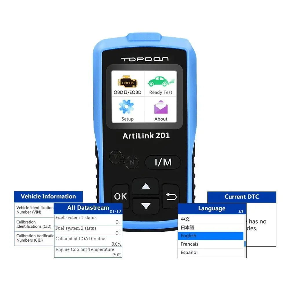 TOPDON arilsink 201 OBD2 автомобильный считыватель кодов полная функция OBD2 AL201 контрольный светильник двигателя(MIL) Live Data Freeze Frame Просмотр данных