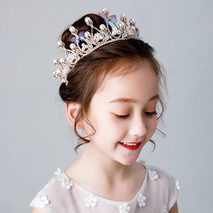 Золотая принцесса бабочка цветок элегантный кристалл тиара головная повязка