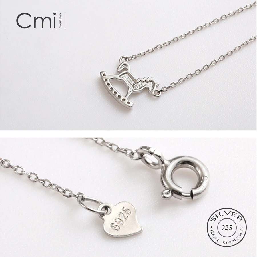 Real 925 Sterling Silver Zircon Horse Choker Pendant Necklace For Fashion Women Party Fine Jewelry Cute Accessories Gift | Украшения и