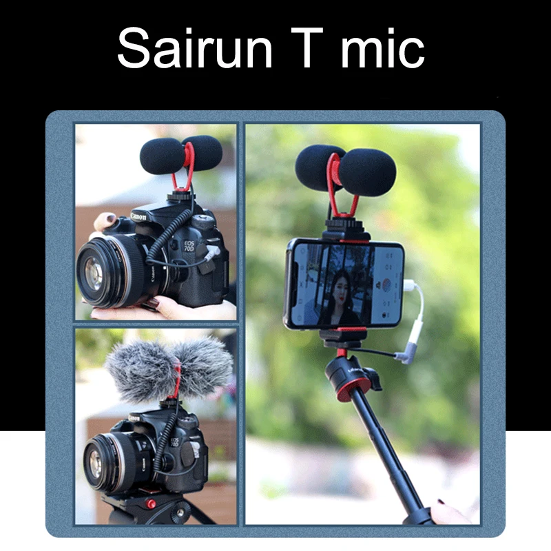 Sairun T mic двойной микрофон для записи видео Vlog интервью телефонов камер dslr