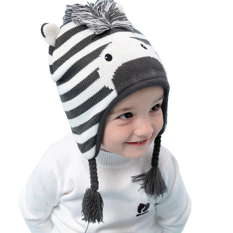 Унисекс дети мультфильм Мишка полосатые шапки и шарф Детская шапка комплект