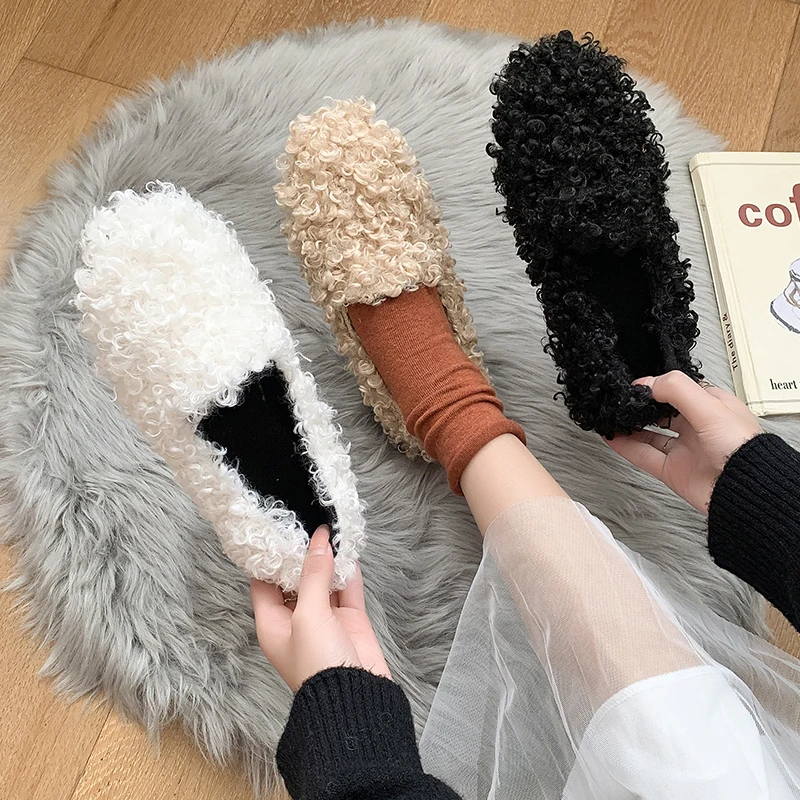 

Shoes Woman 2021 Autumn Casual Female Sneakers All-Match Shallow Mouth Slip-on Modis Loafers Fur Round Toe New Moccasin Fall Win