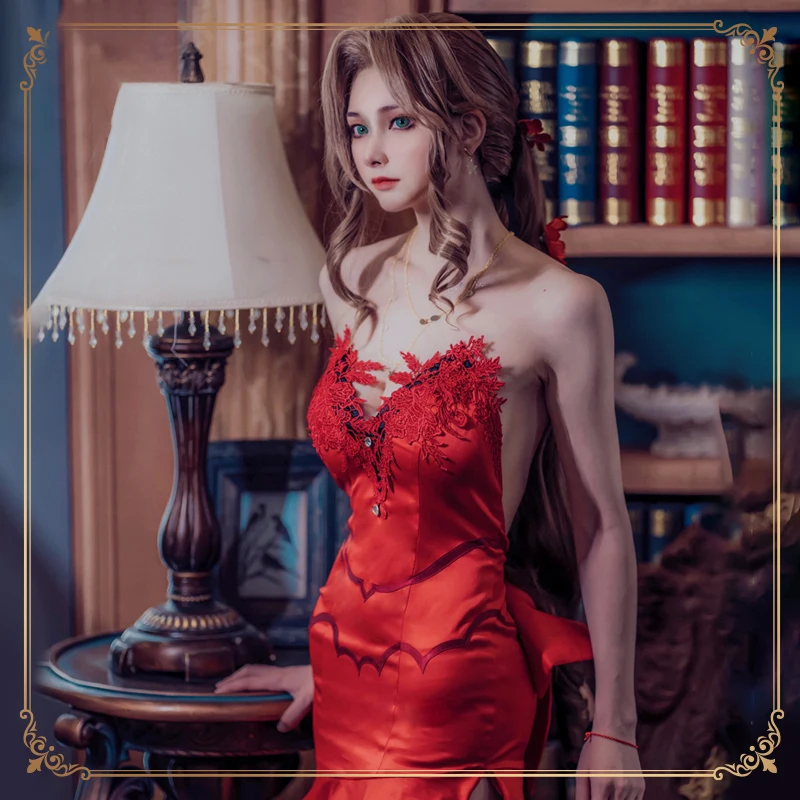 Final Fantasy VII Aerith Gainsborough маскарадный костюм игра FF7 Красное Бальное Платье Женская