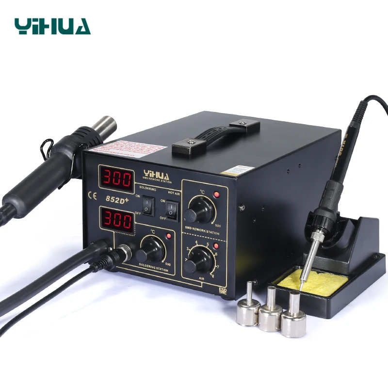 YIHUA 852D+ 500 Celsuis пайка горячим воздухом станция с паяльником тепловой пистолет инструмент паяльная станция bga станция устройство для распайки smd-компонентов станция
