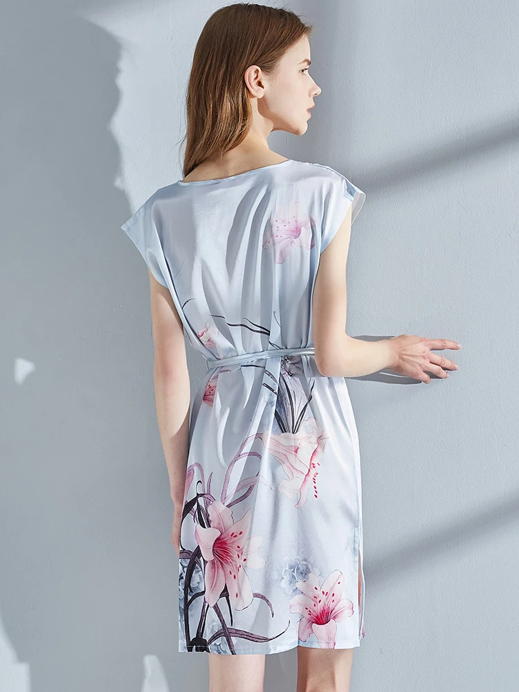 Real Silk Satin Nightgown Women Summer Nightdress For Ladies Home Clothes Print Pure Silk SleepWear Satin Sleep Dreas Nightwear