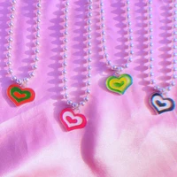 egirl jewelry rainbow peach heart pendant necklace for women 2000s aesthetic harajuku ins kawaii y2k necklace diy friends gifts