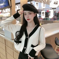 vintage ladies knitted cardigans sweaters women long sleeve v neck korean office fashion slim tops cardigans 2021 autumn winter