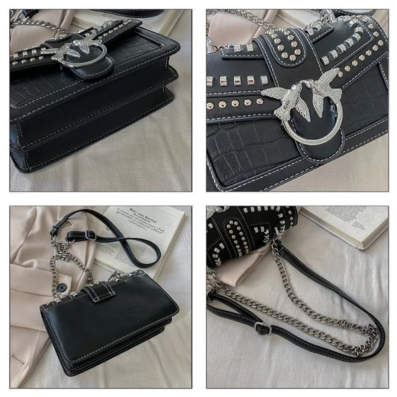 

Fashion Chain Shoulder Bag 2021 Summer New Crossbody Bags High Quality Rivet Handbag Retro All-match Small Square Bags Purse