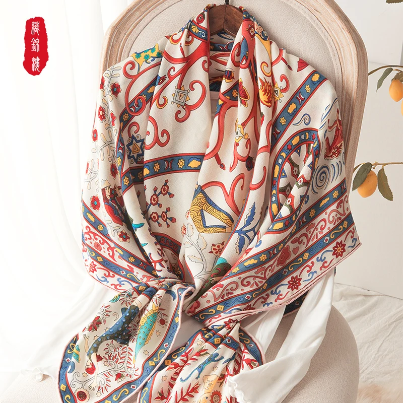 

★brocade floor wool blended the big square in hangzhou new female winter fashion decoration shawls mulberry silk scarf