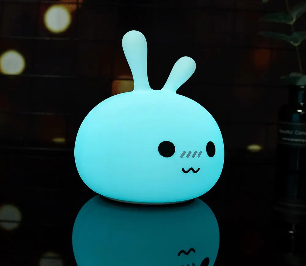 Ночник с милым Кроликом, силиконовый светильник, милая форма, цветной теплый светильник, перезаряжаемый от USB, декоративный Настольный свет... от AliExpress WW