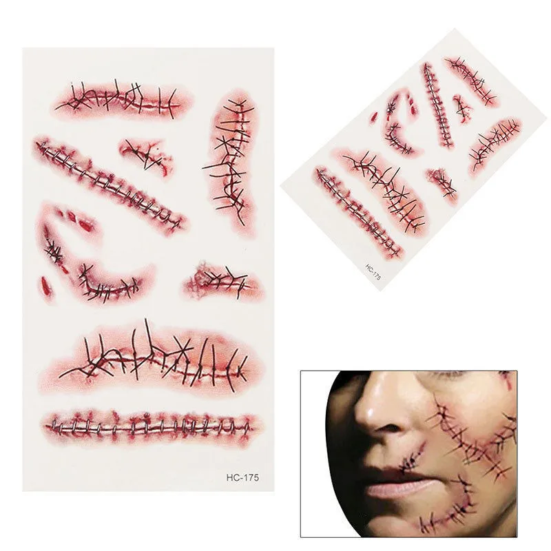 1 шт. стикер татуировки водонепроницаемый Хэллоуин террор рана реалистичные