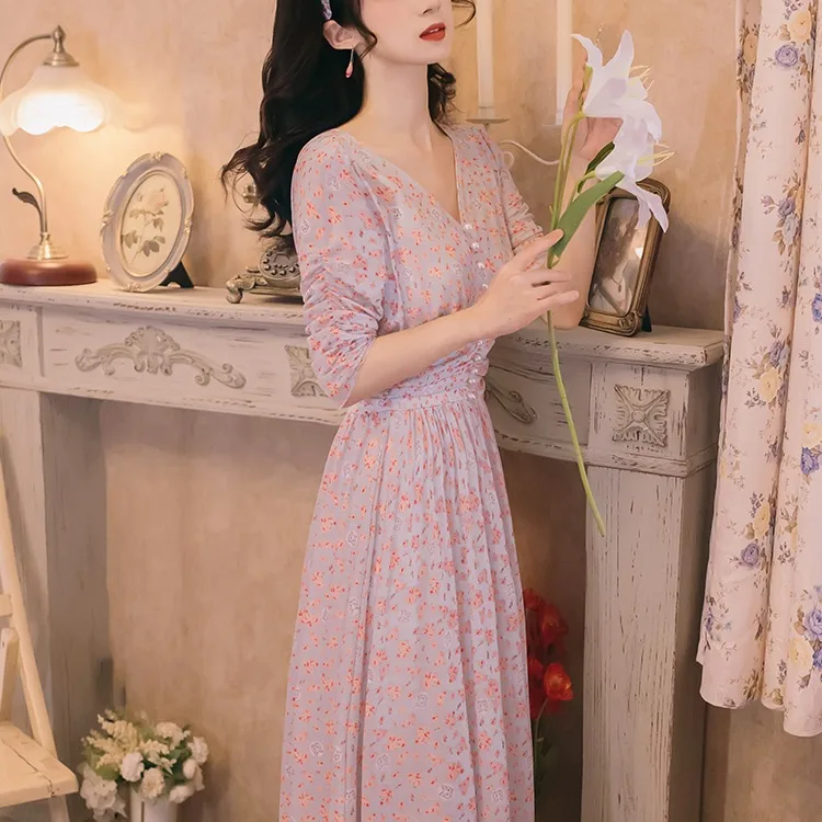 

Wimilous Women's Dress New Retro Mid-length Floral Dress