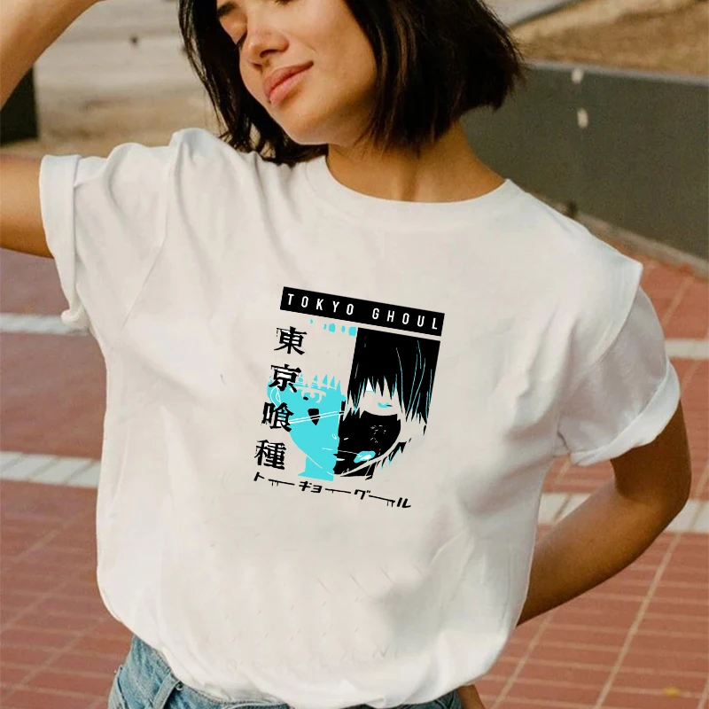 

Летняя новинка, мягкий и удобный белый топ, Токийский Гуль, футболка с рисунком персонажа аниме, Повседневная футболка Харадзюку с коротким...