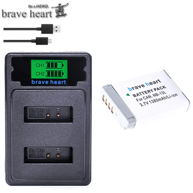 charger and 1battery 2 шт 1380mAh NB-13L NB13L NB 13L батареи+ USB двойное зарядное устройство для Canon PowerShot G1 X Mark III, G5 X G5X G7 X Mark II SX720 HS - Цвет: charger and 1battery