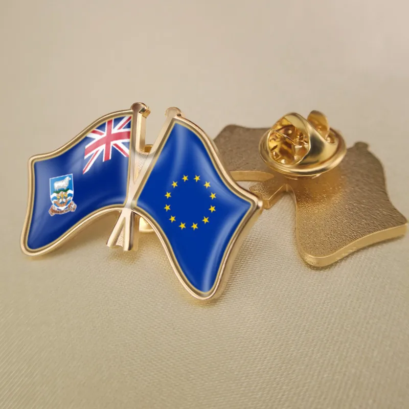 

European Union and Falkland Islands Crossed Double Friendship Flags Brooch Badges Lapel Pins