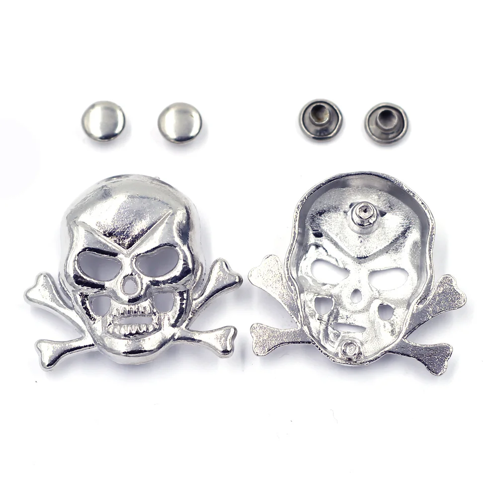 

5 Sets Silver Tone Skeleton Skull Crossbone Punk Spike Studs Spots Garment Rivets Belt Bag Shoes Clothes Crafts Hardware Parts