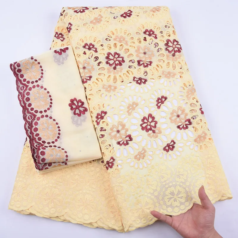 Красная сухая 100% хлопковая кружевная ткань 2020 Новое поступление 5 + 2 ярдов