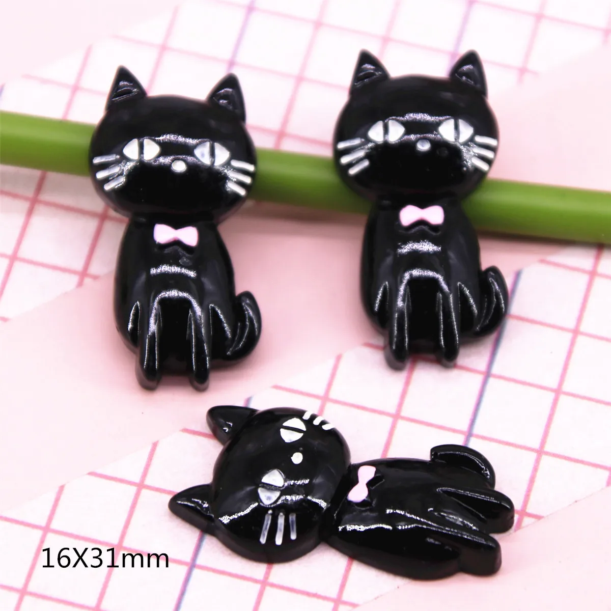 

Резиновая кошка, черная кошка, плоская спина, кабошон, украшение для волос, 10 шт.
