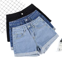 ailegogo new summer women wide leg classic high waist black denim shorts casual female solid color white blue loose jeans shorts