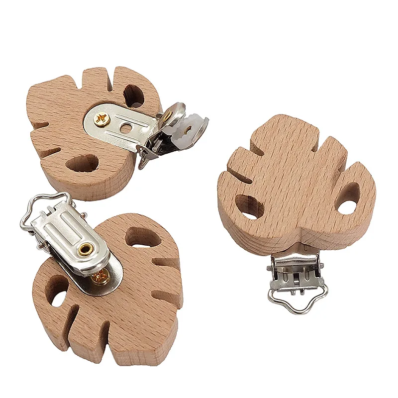 Chenkai 50PCS Wooden Bear Flower Car Heart Bird Elephant Round Star Clips BPA Free For DIY Baby Nature Pacifier    Chain Gifts